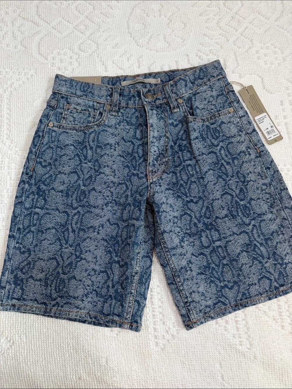 Hudson Jeans London Dark Blue Snake-Print Denim Shorts